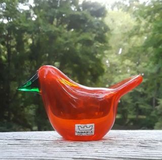 Rare Vintage Oiva Toikka Sieppo Arabia Finland Art Glass Bird Orange 1970s