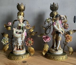 Set Of 2 Vintage Lamp Made In France Gold Leaves Flowers