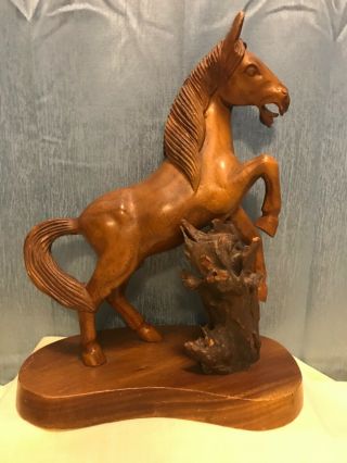 Vintage Horse Stallion Hand Carved Wooden Figurine Statue 15.  5” Tall