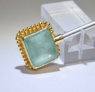20K Yellow Gold & 925 Silver Vintage Hair Pin w/Square Light Green stone 2