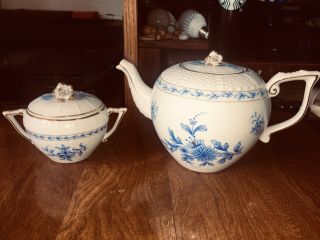 Vintage Royal Danube Porcelain 1886 Tea Pot And Sugar Bowl  W/ Gold Trim