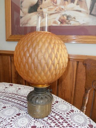 Antique Gold Quilted Satin Glass Ball Globe Oil Lamp Gone With The Wind