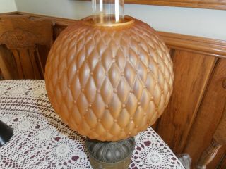 Antique Gold Quilted Satin Glass Ball Globe Oil Lamp Gone with the Wind 3
