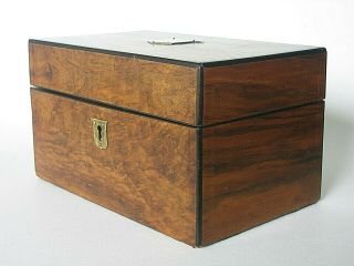 Victorian Burl Wood Veneer Sewing Box With Key - 8 X 4.  75 X 4.  5