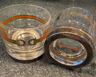 2 RARE Vintage GUCCI Old Fashion Whiskey Barware Glasses GG 2