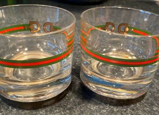 2 RARE Vintage GUCCI Old Fashion Whiskey Barware Glasses GG 3