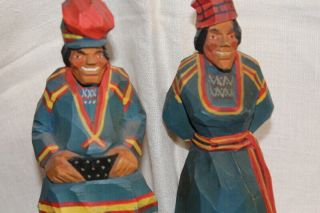 Vintage Henning Norway? Hand Carved Wood Man & Woman Dutch Style Figurines 7 "