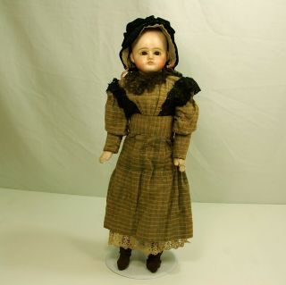 Antique Paper Mache Pumpkin Head Doll W/ Glass Eyes 18 " Old Clothes ?