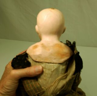 Antique Paper Mache Pumpkin Head Doll w/ Glass Eyes 18 