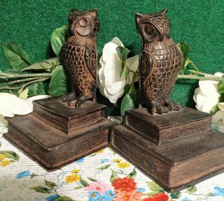 Antique Or Vintage Heavy Cast Iron Owl Bookends Pair