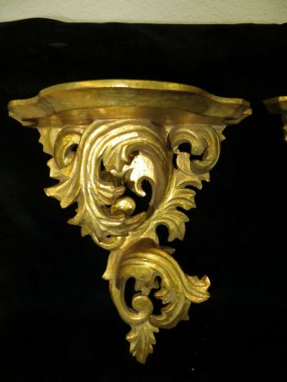 Vintage Pair Andrea Hand Painted Gold Gilt Wood Shelves - Hollywood Regency 2