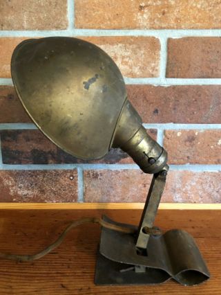 Vintage 1907 Bryant Industrial Brass Swivel Clamp On Work Bench Task Lamp