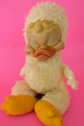 Vintage 50’s - 60’s 12” Rubber Face Yellow Sleeping Duck Plush Rushton