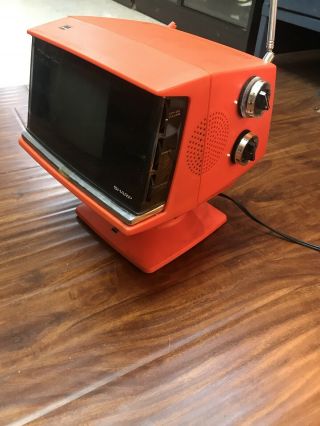 Vintage Sharp Tv 1970s Orange Portable Space Age Electric 3s - 111r 2