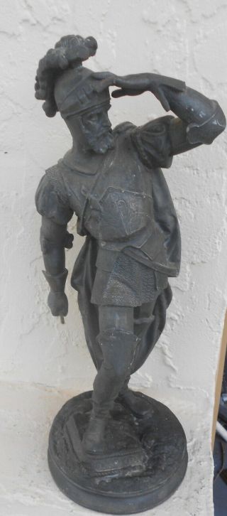 Large Old Spelter Pot Metal Roman Knight Figure Statue