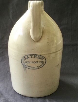 Stoneware Crock Jug Signed Hayner Dayton Ohio Whiskey Water 2 Gal Crock Lock Box