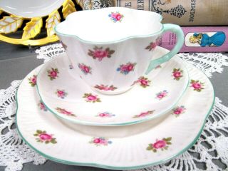 Shelley Tea Cup And Saucer Rosebud Pink Rose Pattern Dainty Teacup Trio