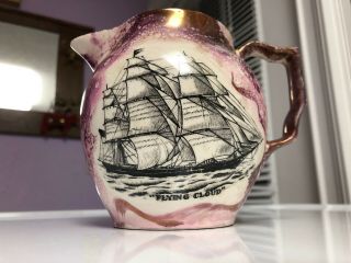 Antique 1850 Pink Luster Lustre Lusterware Sailor Poem Ship Sunderland Pitcher 2