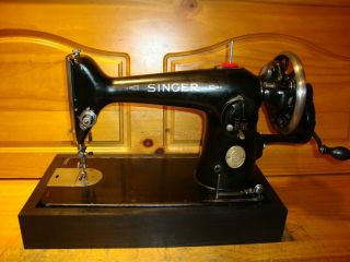Vintage Singer Sewing Machine Model 201d,  Hand Crank,  Leather,  Serviced