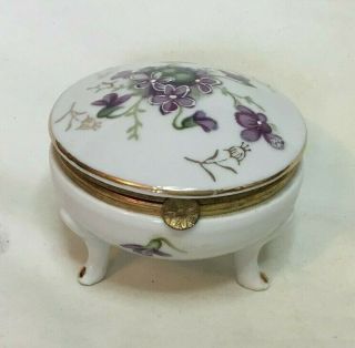 Vintage Porcelain Trinket Box W/ Hinged Lid Footed Made In Japan