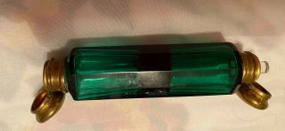 Victorian Double Sided Scent Perfume Viniagrette Glass Bottle England Green 3