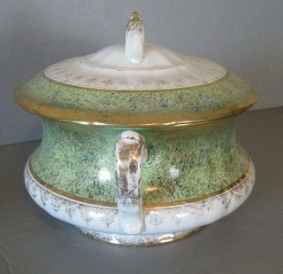 Antique Homer Laughlin Gold Green Chamber Pot w/ Lid Circa 1900 2