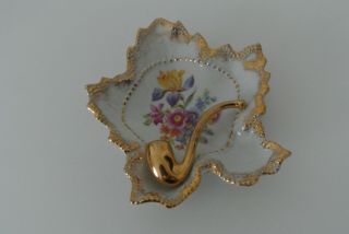 Leaf/star Shaped Porcelain Candy Dish W/floral Design/gold Trim Approx.  6 " L