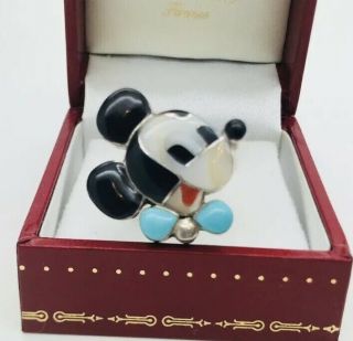 Vintage Classic Mickey Mouse Zuni Turquoise Coral Mop Inlay Ring Zunitoon Signed