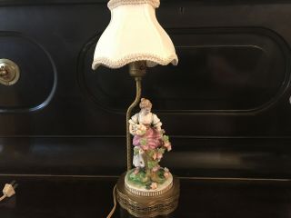 Antique German Art Deco Porcelain Figurine Lamp With Metal