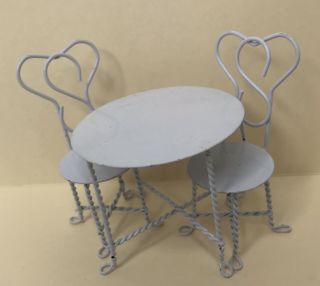 Vintage Miniature Dollhouse Fairy Garden Metal Table And Chair