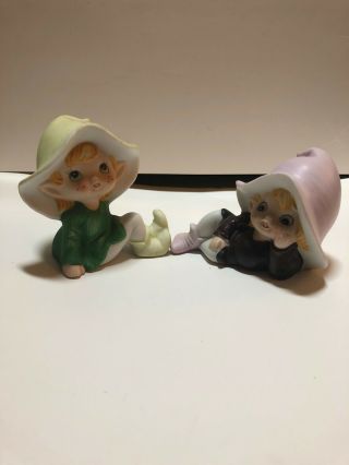 Vintage Homco Pixie Boy And Girl Fairy Elves 5213 Set Of Two
