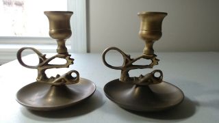 Heavy Antique Brass Dolphin/dragon Candlestick Finger Loop Candle Holder