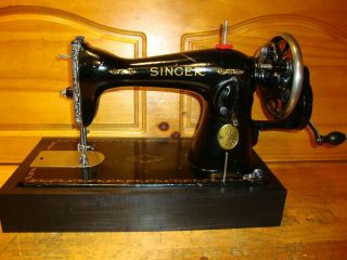 Vintage Singer Sewing Machine Model 15 - 90,  Hand Crank,  Leather,  Serviced