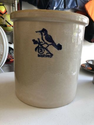 Vintage Stoneware Cobalt Bluebird 3 Gallon Crock 11.  5”
