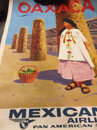 Vintage Oaxaca Mexico Travel Poster Mexicana Airlines Pan American