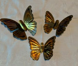 Home Interiors Homco Brass Butterfly Wall Plaques - Set Of Three