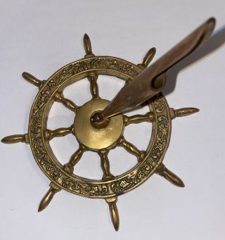 Ahoy Vintage Brass Nautical Ship Wheel Pen Holder