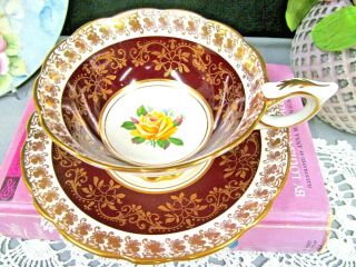 Royal Stafford Tea Cup And Saucer Yellow Rose Red And Gold Gilt Teacup 1940s
