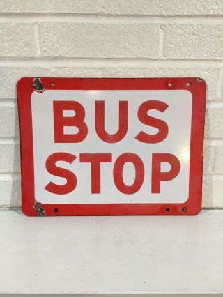 Vintage Porcelain Bus Stop Sign Double Sided Transportation Advertising