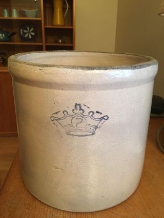 Vintage Stoneware Blue Crown 2 Gallon Crock Jug Charming