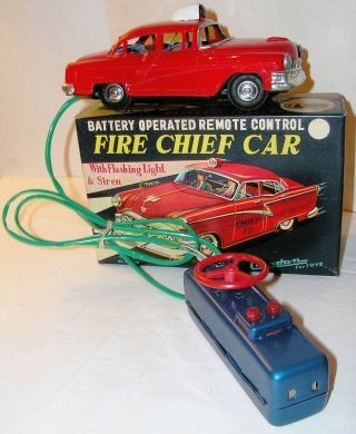 Vintage Cragstan Fire Chief Car Flashing Light Siren Battery Rc Tin K.  S Toy Nmib