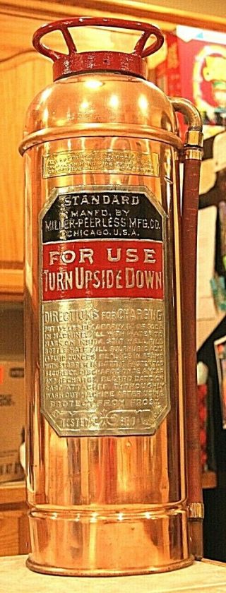 Rare Antique Vintage " Standard " Copper Brass Fire Extinguisher - Polished Restored