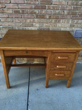 Vintage Solid Oak School Teacher Desk Pick Up Only