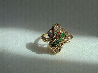 Vintage Emerald And Diamond Ring In 14k Yellow Gold Circa 1950 