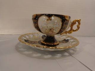 Royal Sealy China Black & Gold Iridescent Teacup & Saucer Set Japan 2