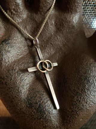 Vintage Rare James Avery Sterling Silver 14k Gold Cross Pendant Necklace 19 In
