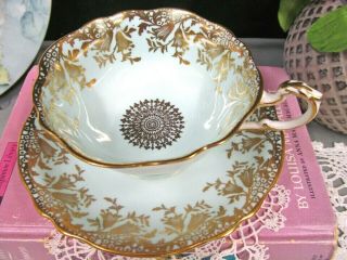 Paragon Tea Cup And Saucer Baby Blue Gold Gilt Teacup Pattern 1950s