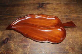 Vintage 2 Section Solid Mahogany Wooden Leaf Shaped Tray,  Made In Haiti
