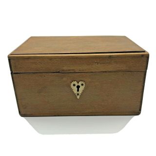 Antique Folk Art Wooden Box Heart Escutcheon Leather Straps Primitive