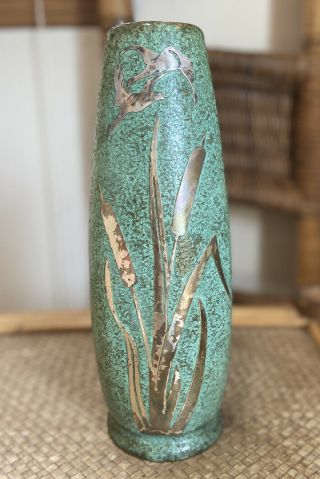 Heintz,  Sterling Silver On Bronze.  Arts And Crafts Vase 8051